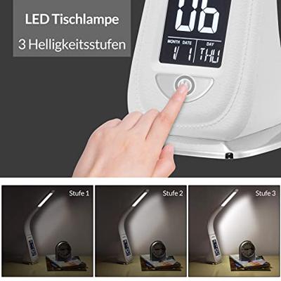 LED tafellamp - 4in1 lamp - kalender - klok - thermometer - wit LED tafellamp - 4in1 lamp - kalender - klok - thermometer - wit