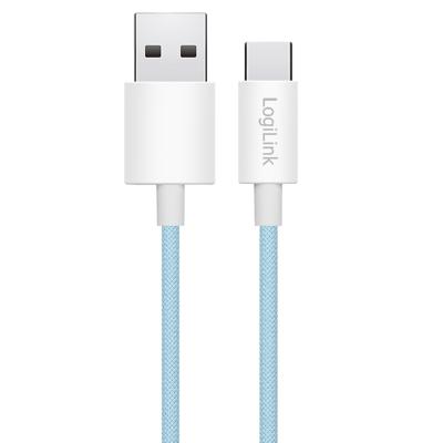 Logilink USB 2.0 Type-C aansluitkabel, C (stekker) naar A (stekker) met nylon mantel, 60 W, blauw, 0,5 m