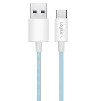 Logilink USB 2.0 Type-C aansluitkabel, C (stekker) naar A (stekker) met nylon mantel, 60 W, blauw, 0,5 m - thumbnail