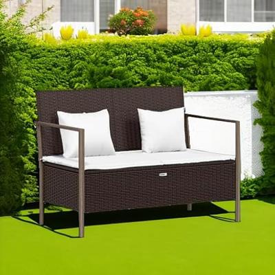 Tuinbank 2-zits met kussens poly rattan bruin