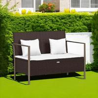 Tuinbank 2-zits met kussens poly rattan bruin - thumbnail
