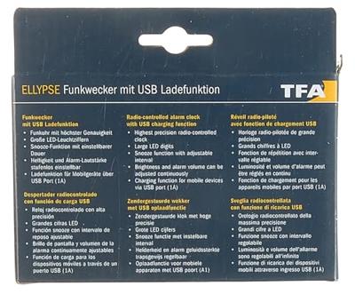 TFA Dostmann 60.2551.01 Wekker Zendergestuurd Zwart Alarmtijden 1 USB-aansluiting, Groot display - thumbnail