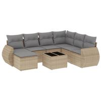 7-delige Loungeset met kussens poly rattan beige - thumbnail