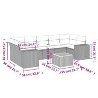 8-delige Loungeset met kussens poly rattan zwart - thumbnail