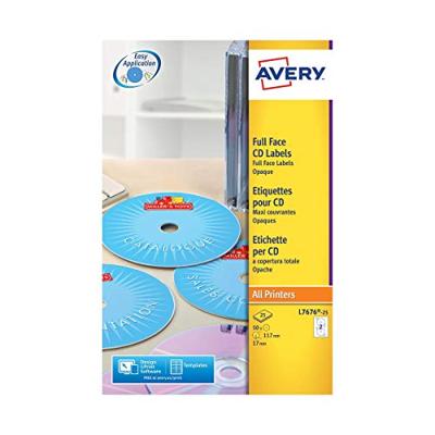 Avery L7676-25 CD etiketten, diameter 117 mm, 50 etiketten, wit
