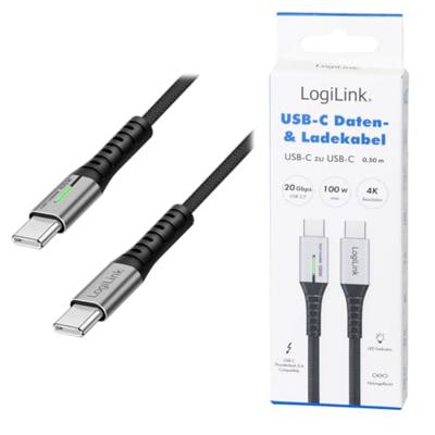 LogiLink CU0431 - USB 3.2 Gen2x2 Type-C aansluitkabel (stekker), 20 Gbit/s, 100W, 4K, LED, lengte: 0,5 m LogiLink CU0431 - USB 3.2 Gen2x2 Type-C aansluitkabel (stekker), 20 Gbit/s, 100W, 4K, LED, lengte: 0,5 m