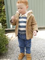 Babymantel in ribfluweel met voering van imitatiebont karamel - thumbnail