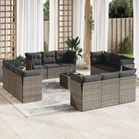 13-delige Loungeset met kussens poly rattan grijs - thumbnail
