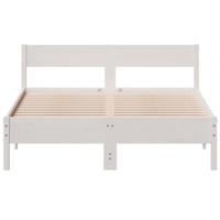 Bedframe met hoofdbord massief grenenhout wit 135x190 cm - thumbnail