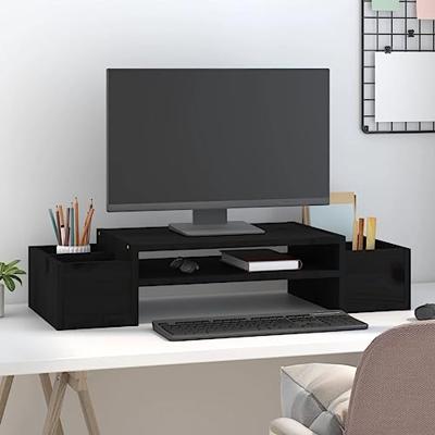 VidaXL Monitorstandaard 70x27,5x15 cm massief grenenhout zwart