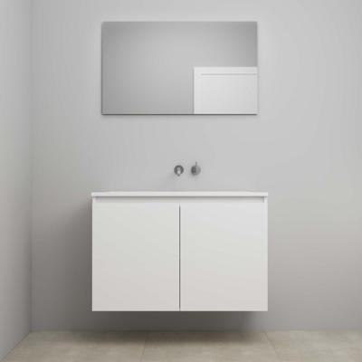 On-Line Badkamermeubelset - 100 cm - Bouwpakket - Greeploos 2 Deuren - Acryl Wastafel - zonder Kraangat - Spiegel - Hoogglans Wit