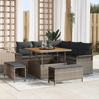 Tuinbankenset met kussen 8 pcs Grijs poly rattan