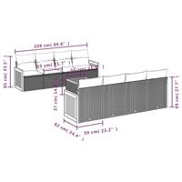 9-delige Loungeset met kussens poly rattan grijs - thumbnail