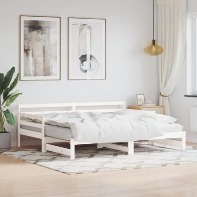 Slaapbank met onderschuifbed 90x190 cm massief grenenhout wit