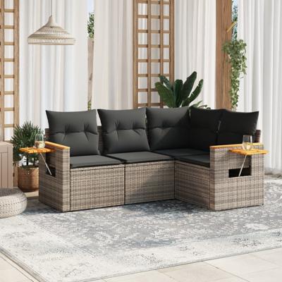 5-delige Loungeset met kussens poly rattan grijs - thumbnail