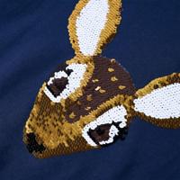 Kindershirt lange mouwen hert van pailletten 92 marineblauw - thumbnail