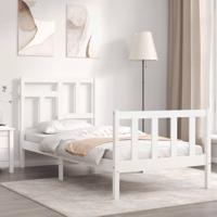 Bedframe met hoofdbord massief hout wit - thumbnail