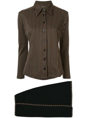 Fendi Pre-Owned striped shirt and envelope skirt set - Brown Fendi Pre-Owned striped shirt and envelope skirt set - Brown