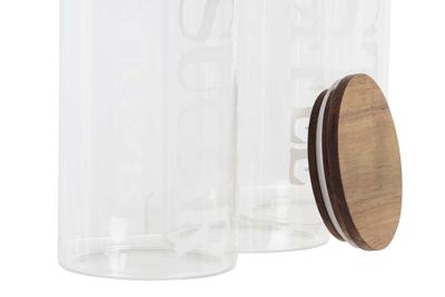 Set van 3 Potjes DKD Home Decor 10,2 x 10,2 x 27,7 cm Natuurlijk Transparant Acacia Letters Borosilicaatglas