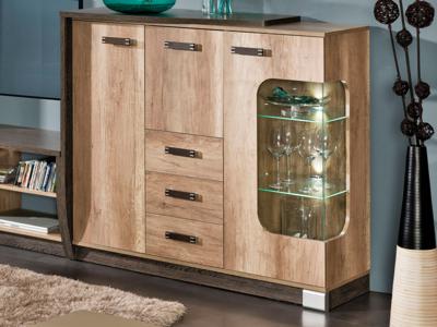 Kast ROMERIO 3 deuren 3 lades rechts eik canyon/arusha met led Kast ROMERIO 3 deuren 3 lades rechts eik canyon/arusha met led