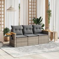 3-delige Loungeset met kussens poly rattan grijs - thumbnail