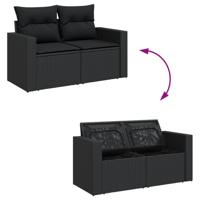 8-delige Loungeset met kussens poly rattan zwart - thumbnail