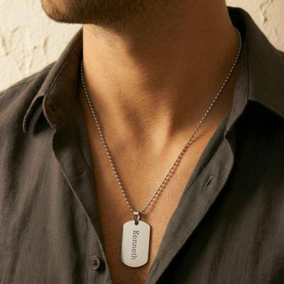 Ketting dog tag hanger met tekst - zilver