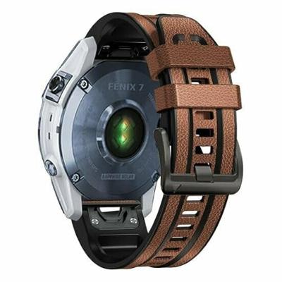 By Qubix - leer + siliconen bandje - Bruin - Compatible met Garmin Descent G2 - Compatible Garmin bandje - Bandbreedte: 22mm