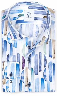 R2 Amsterdam Heren Overhemd Blauwe Print Contrast Modern Fit R2 Amsterdam Heren Overhemd Blauwe Print Contrast Modern Fit