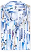 R2 Amsterdam Heren Overhemd Blauwe Print Contrast Modern Fit - thumbnail