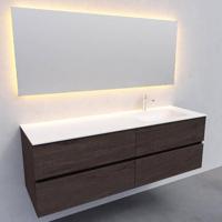 Badkamermeubel Solid Surface BWS Oslo 150x46 cm Rechts Wood Dark Brown 4 Laden (met 1 kraangat) - thumbnail