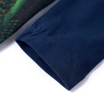 Kinderjurk met lange mouwen kattenprint 92 marineblauw - thumbnail
