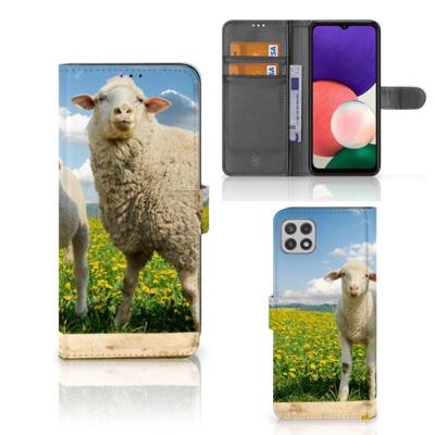 Samsung Galaxy A22 5G | Telefoonhoesje | Met pasjeshouder | Schaap en Lammetje Samsung Galaxy A22 5G | Telefoonhoesje | Met pasjeshouder | Schaap en Lammetje