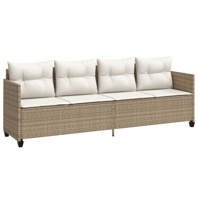 5-delige Loungeset met kussens poly rattan beige - thumbnail
