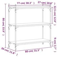 Boekenkast 3-laags 80x30x86 cm bewerkt hout gerookt eikenkleur - thumbnail