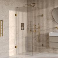 Brauer Void - Carving Douchecabine met Draaideur - Helder Glas - 80x120x200 cm - incl. Glascoating - PVD Goud Geborsteld - thumbnail