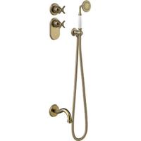 Badkraan Tres Clasic Thermostatisch Inbouw Incl. Handdouche Verouderd Messing - thumbnail