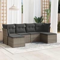 6-delige Loungeset met kussens poly rattan grijs - thumbnail