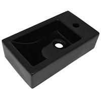 VidaXL Wastafel met kraangat rechthoekig 46x25,5x12 cm keramiek zwart - thumbnail