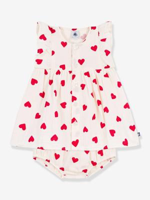 Jurk en bloomer baby met ruches van katoen ecru