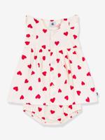 Jurk en bloomer baby met ruches van katoen ecru - thumbnail