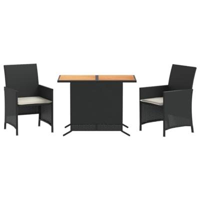 3-delige Bistroset met kussens poly rattan zwart