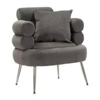 Mauro Ferretti Silvery Fauteuil in metaal en grijs fluweel - thumbnail