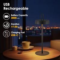 Draadloze Oplaadbare LED Tafellamp - Binnen & Buiten - Dimbaar - ø12.8 x 36.6 cm - Warmwit licht - 3000mAh - Zwart - thumbnail