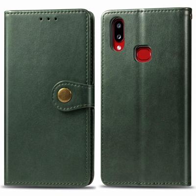 Voor Galaxy A10S retro effen kleur lederen gesp telefoon geval met Lanyard & fotolijstjes & kaartsleuf & portemonnee & stand functie (groen)