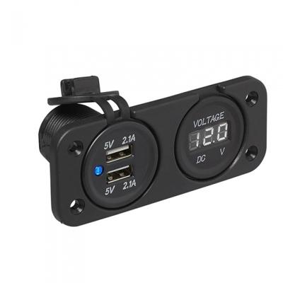 ProPlus Voltmeter 6-30V + USB dubbele stekkerdoos 12 - 24 V=