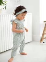 Bedrukt setje pakje + hoofdband baby meisje zeegroen met print - thumbnail