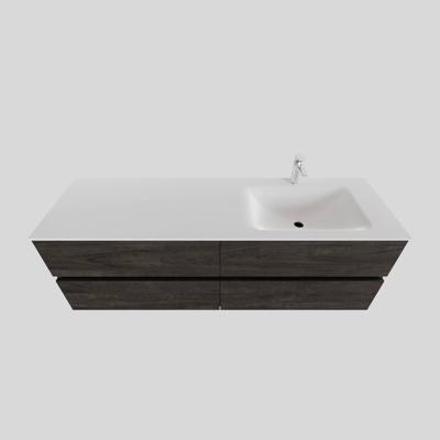 Badkamermeubel Solid Surface BWS Oslo 200x46 cm Wood Dark Brown Wasbak Rechts (1 kraangat, 4 lades) Badkamermeubel Solid Surface BWS Oslo 200x46 cm Wood Dark Brown Wasbak Rechts (1 kraangat, 4 lades)