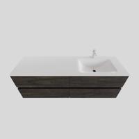 Badkamermeubel Solid Surface BWS Oslo 200x46 cm Wood Dark Brown Wasbak Rechts (1 kraangat, 4 lades) - thumbnail