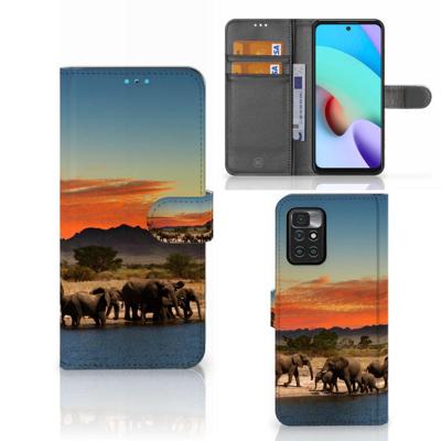 Xiaomi Redmi 10 | Telefoonhoesje | Met pasjeshouder | Olifanten